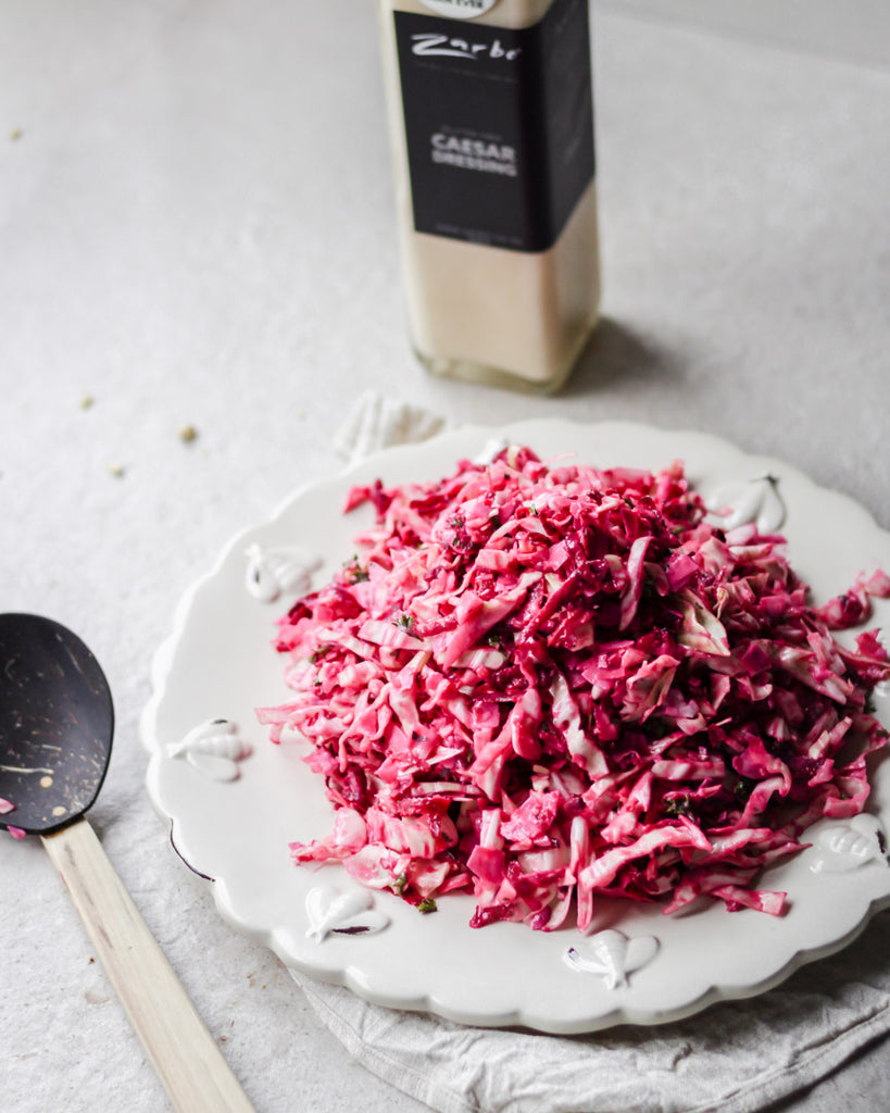 Creamy Cabbage, Beetroot and Coconut Slaw zarbonz